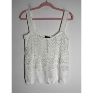 Express Women’s Bohemian Knit Cotton Cropped Cami Top White Size M